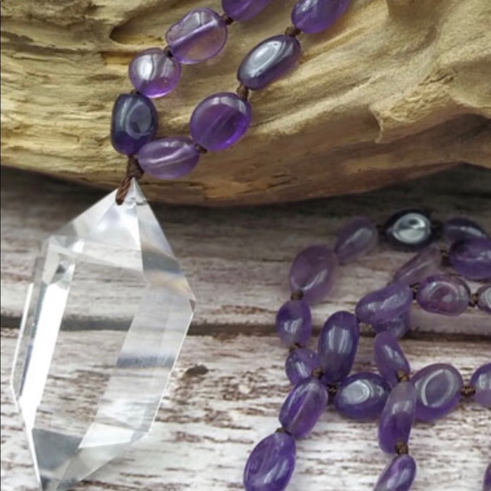 Free form natural Amethyst with large crystal Mala - Picture 2 of 5